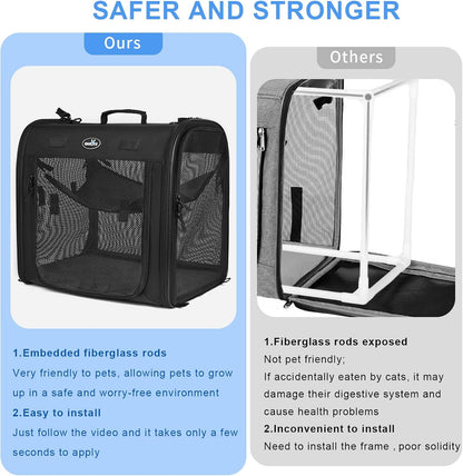Portable 2-In-1 Pet Carrier for Medium Dogs Large Cat 2 Cats Travel Double Dog Crate Set with Carry Bag/Hammocks/Mats/Tent Stakes/2 Pcs Bowls Outdoor Camping, 2.0 Black