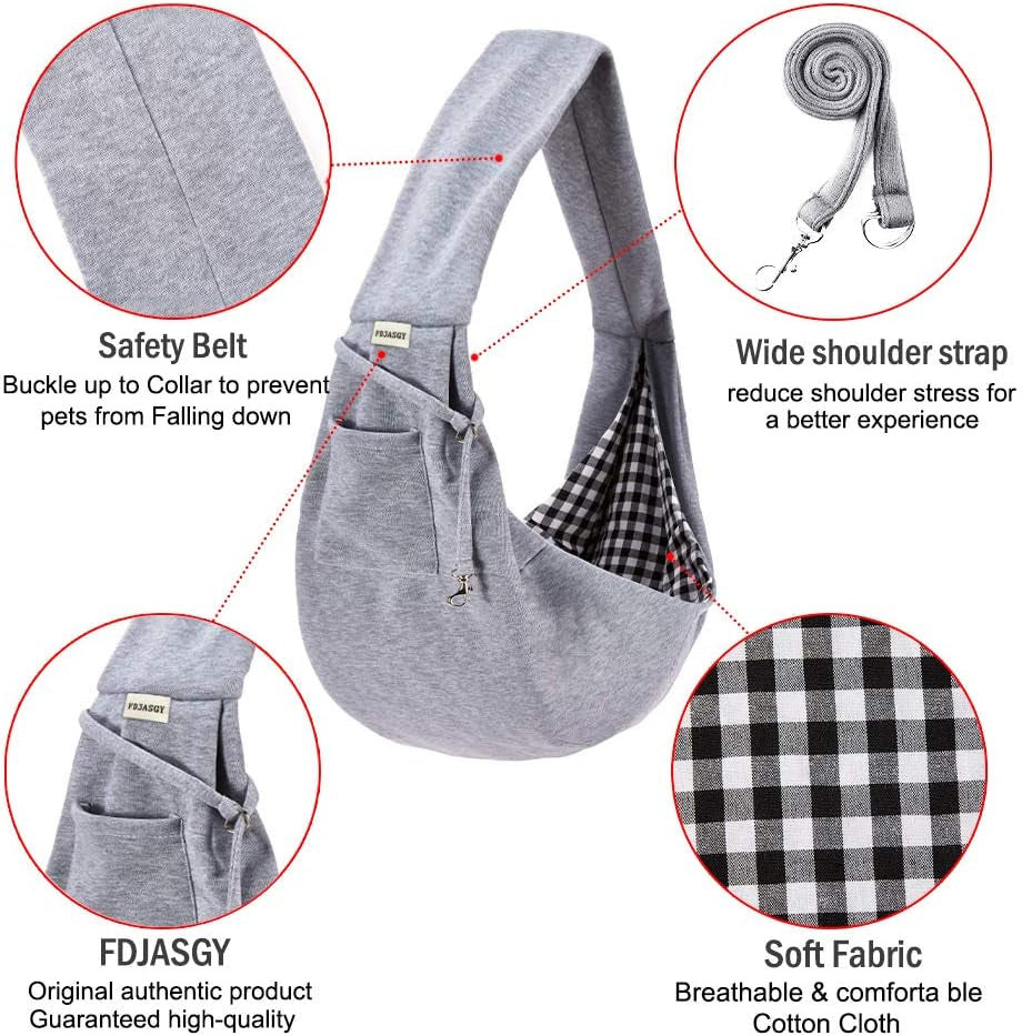 Small Pet Sling Carrier-Hands Free Reversible Pet Papoose Bag Tote Bag with a Pocket Safety Belt Dog Cat for Outdoor Travel (Charcoal Gray)