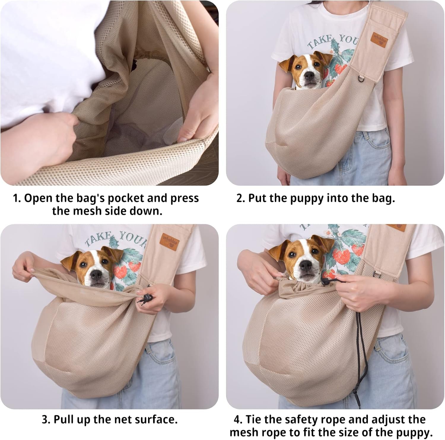 Dog Carrier for Small Dogs, Puppy Sling Carrier with Adjustable Strap Soft Cotton Dog Carrier Bag Dog Sling Carriers with Pocket for Travel Outdoor (Light Orange)