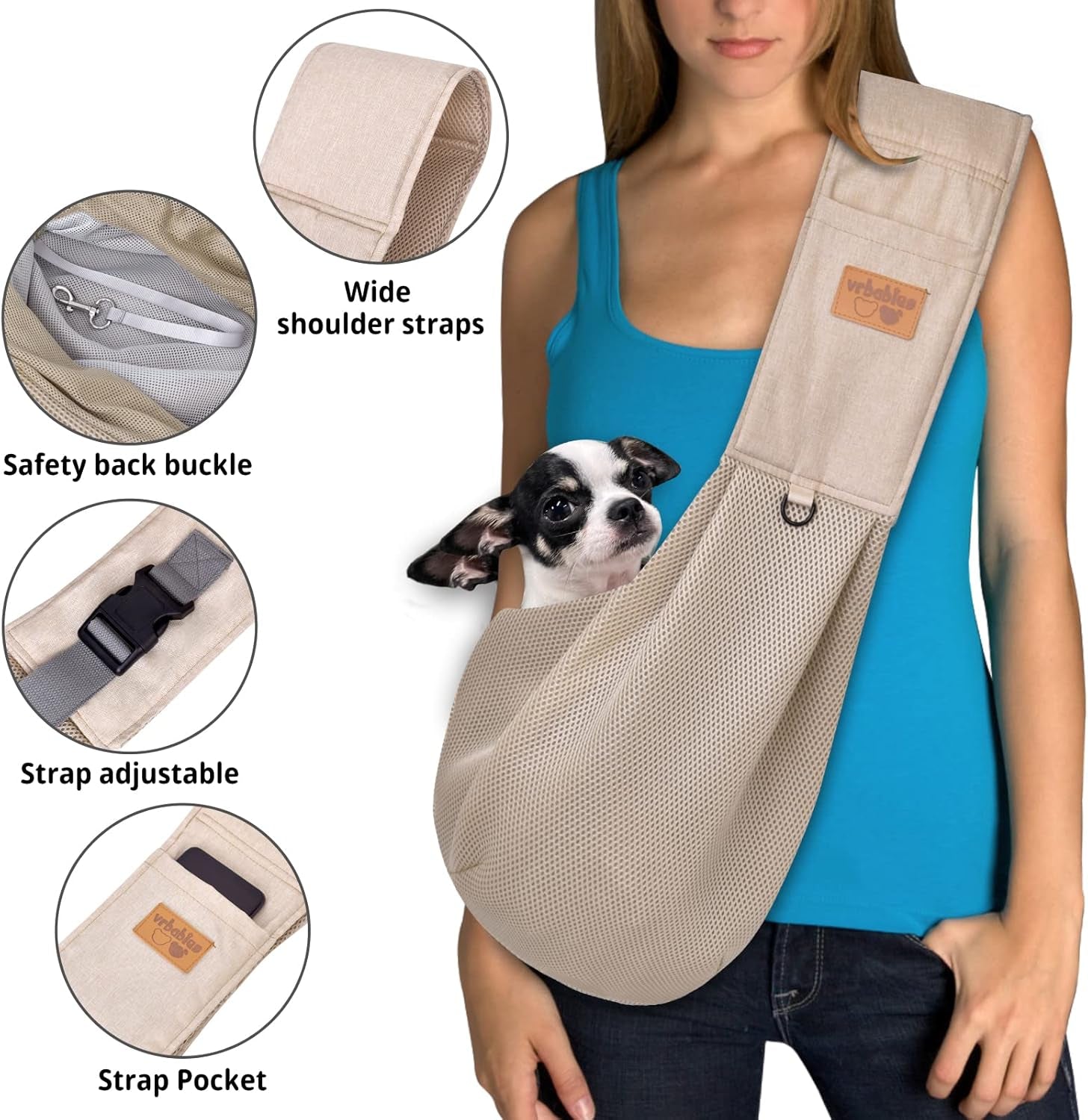 Dog Carrier for Small Dogs, Puppy Sling Carrier with Adjustable Strap Soft Cotton Dog Carrier Bag Dog Sling Carriers with Pocket for Travel Outdoor (Light Orange)