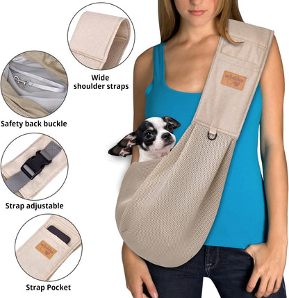 Dog Carrier for Small Dogs, Puppy Sling Carrier with Adjustable Strap Soft Cotton Dog Carrier Bag Dog Sling Carriers with Pocket for Travel Outdoor (Light Orange)
