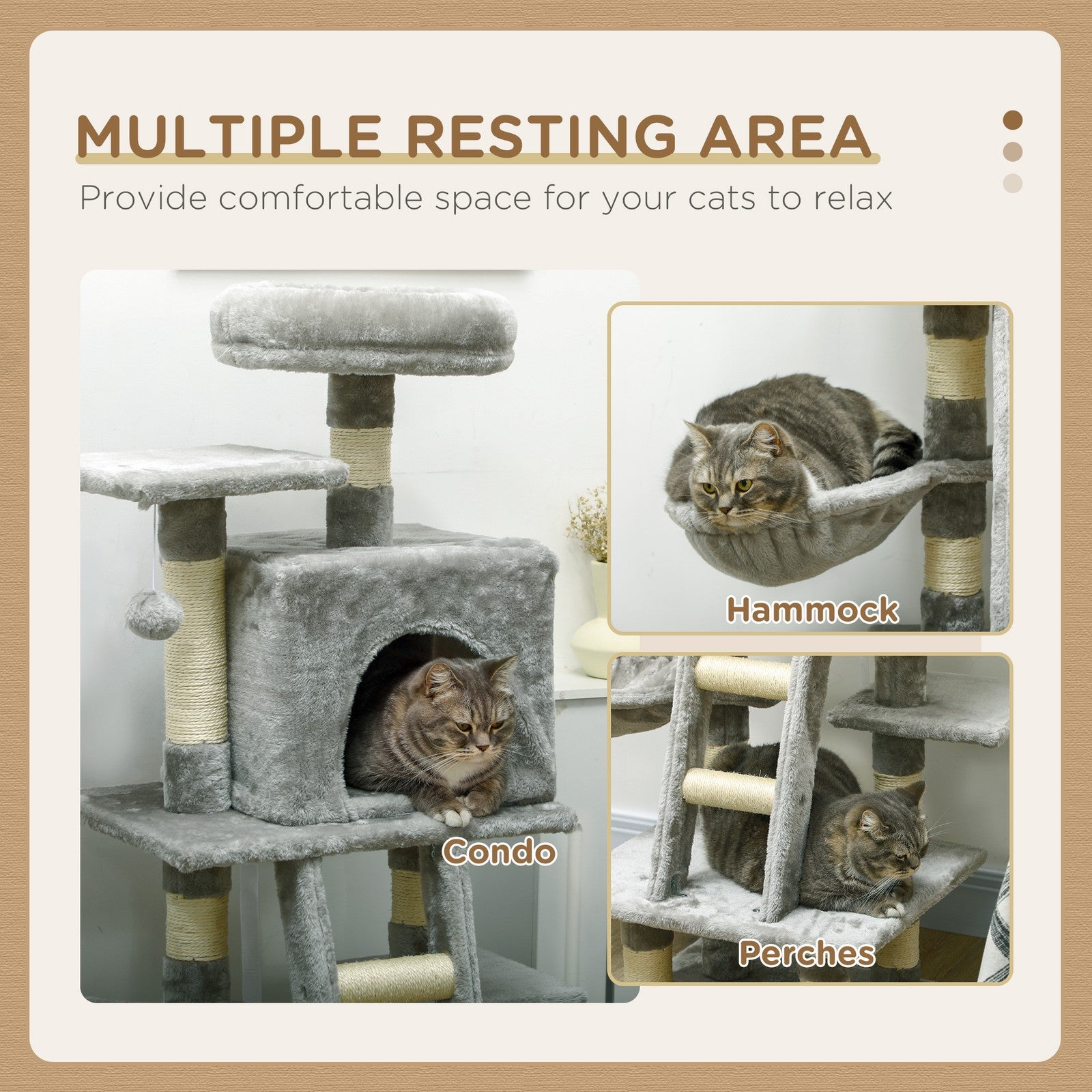 Cat Tree, 132Cm Tall Cat Activity Centre with Scratching Posts, Cat House, Grey