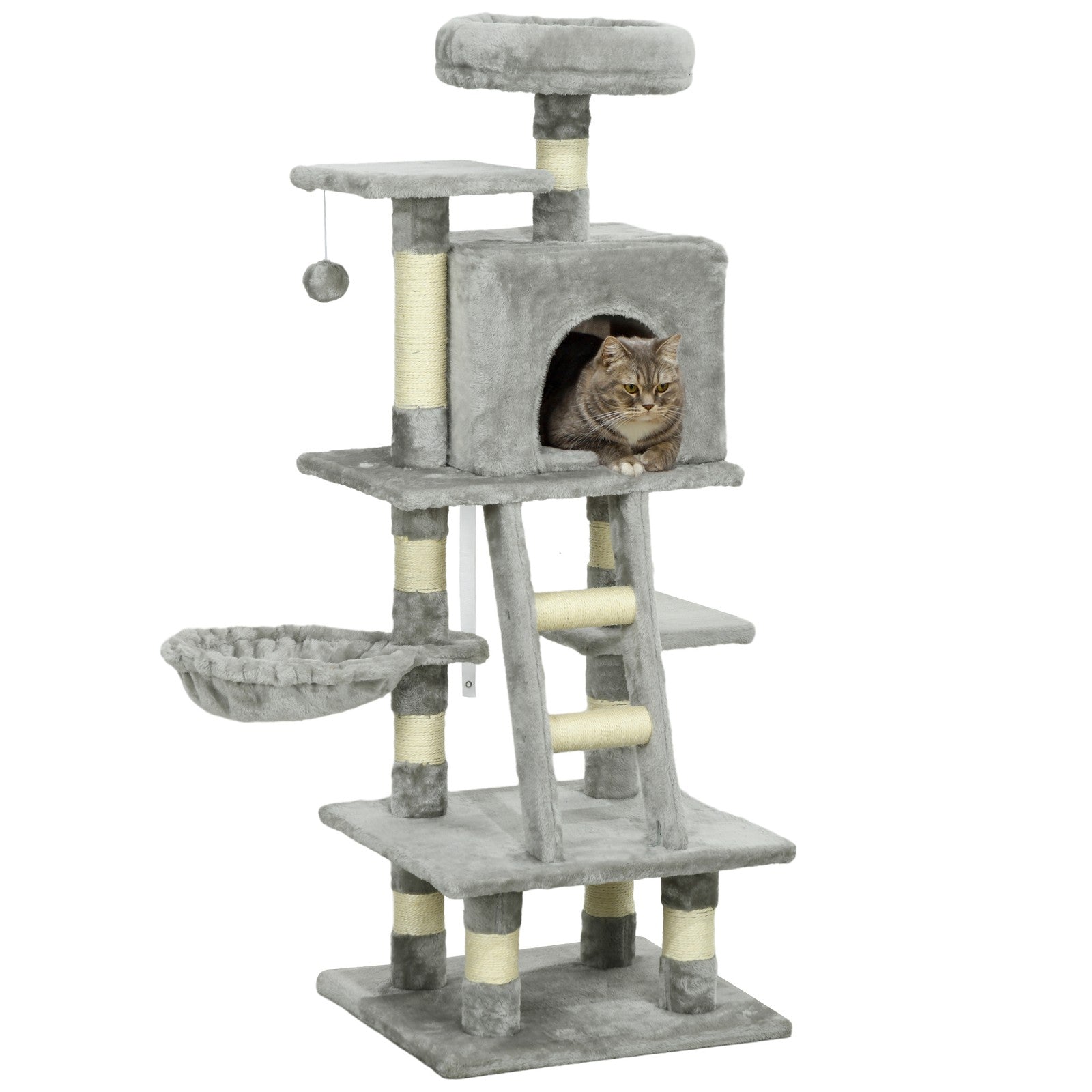 Cat Tree, 132Cm Tall Cat Activity Centre with Scratching Posts, Cat House, Grey