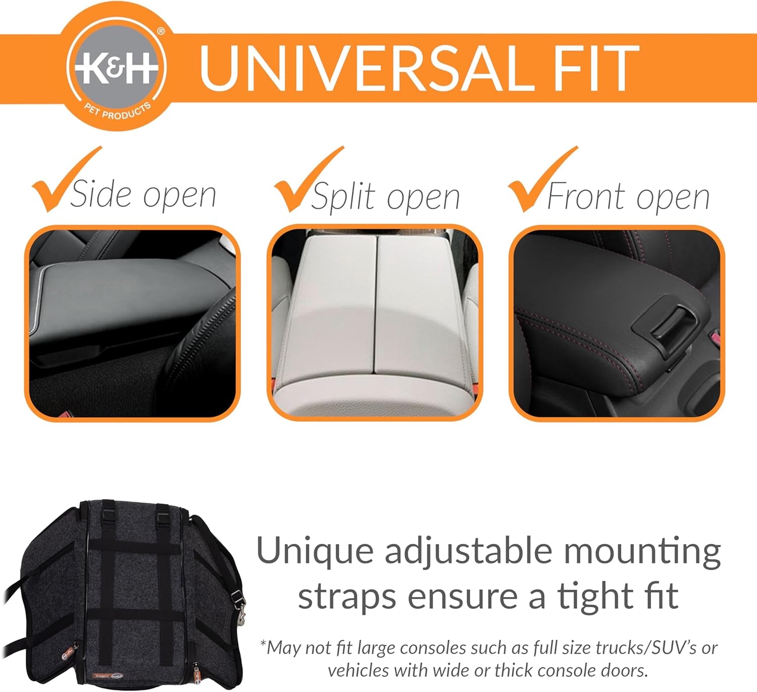 Pet Products Portable Console Booster Dog Car Seat & Carrier for Small Dogs & Cats, Luxury Car Seat for Center Car Armrest Includes Safety Tether - Charcoal 10 X 15 X 9.5 Inches