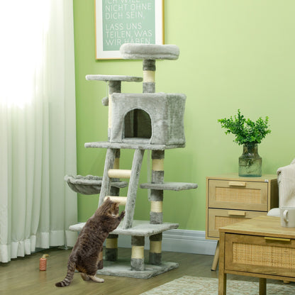 Cat Tree, 132Cm Tall Cat Activity Centre with Scratching Posts, Cat House, Grey